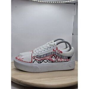 Vans Old Skool Skate Womens Size 9.5 White Canvas Skateboard Sneaker Customized